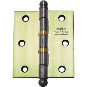 Dobradiça 3.1/2 x 3 pol. com Anel Aço 03 unidades Acabamento Latonado Oxidado União Mundial