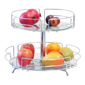 Fruteira de Mesa Soft 7405 com 02 Cestos e Vidro Diâmetro 400x300mm Cromada Jomer