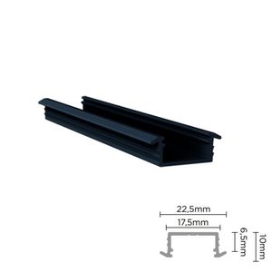 Perfil Alumínio Embutido para Fita LED RM-331 Barra 03 metros Preto Rometal