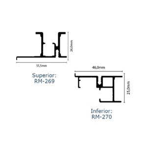 Conjunto Trilho Alumínio Superior/Inferior RM269/RM270 para Sistema Supremo barras 03 metros Rometal