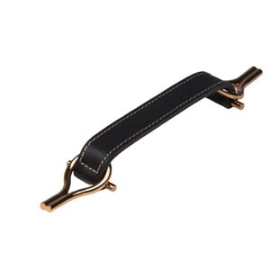 Puxador Alça Horses 192mm Rosê com Couro Preto Zen Design